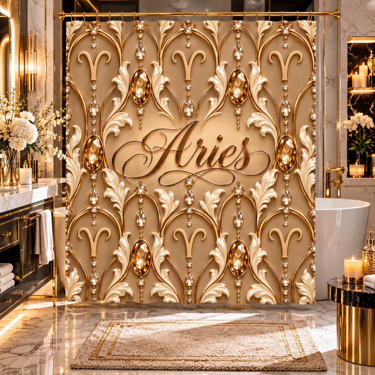 Aries Zodiac Elegant Gold Astrological-Shower Curtain