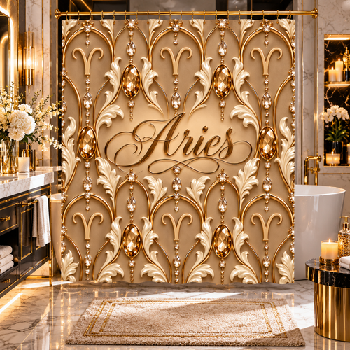 Aries Zodiac Elegant Gold Astrological-Shower Curtain