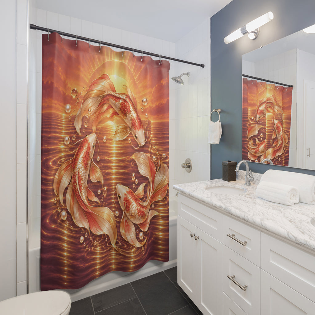 Koi Fish Golden Sunset Oriental — Shower Curtain Bathroom Decor