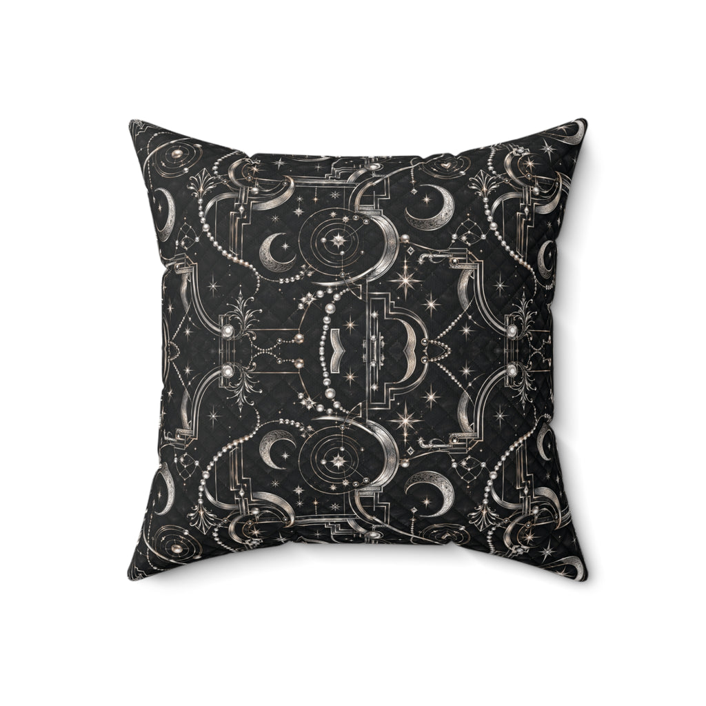 Celestial Art Deco Throw Pillow – Black Moon & Stars Luxury Decorative Accent Pillow