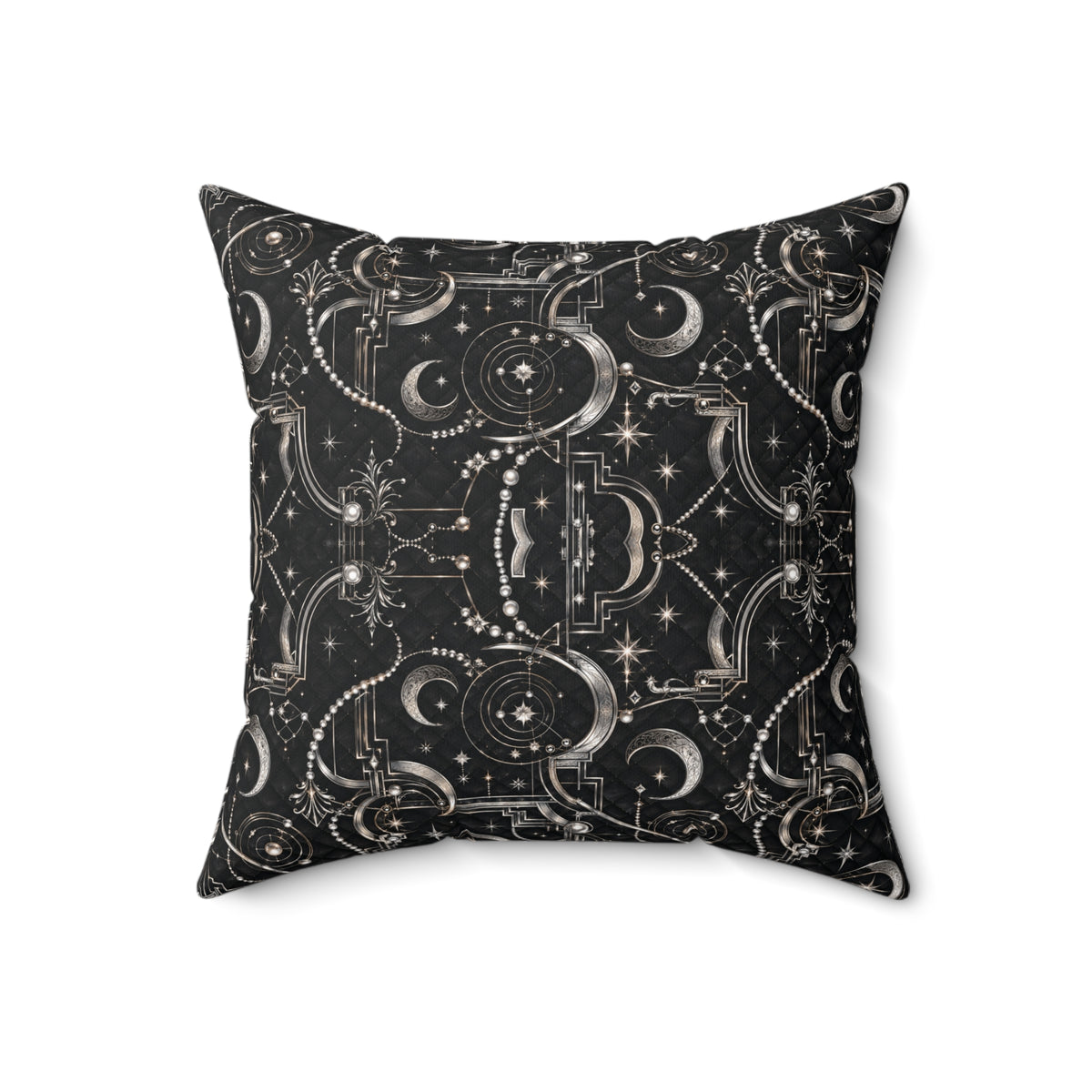 Celestial Art Deco Throw Pillow – Black Moon & Stars Luxury Decorative Accent Pillow