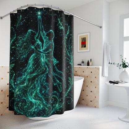 Celestial Dance Shower Curtain — Glowing Star Couple Bathroom Curtain