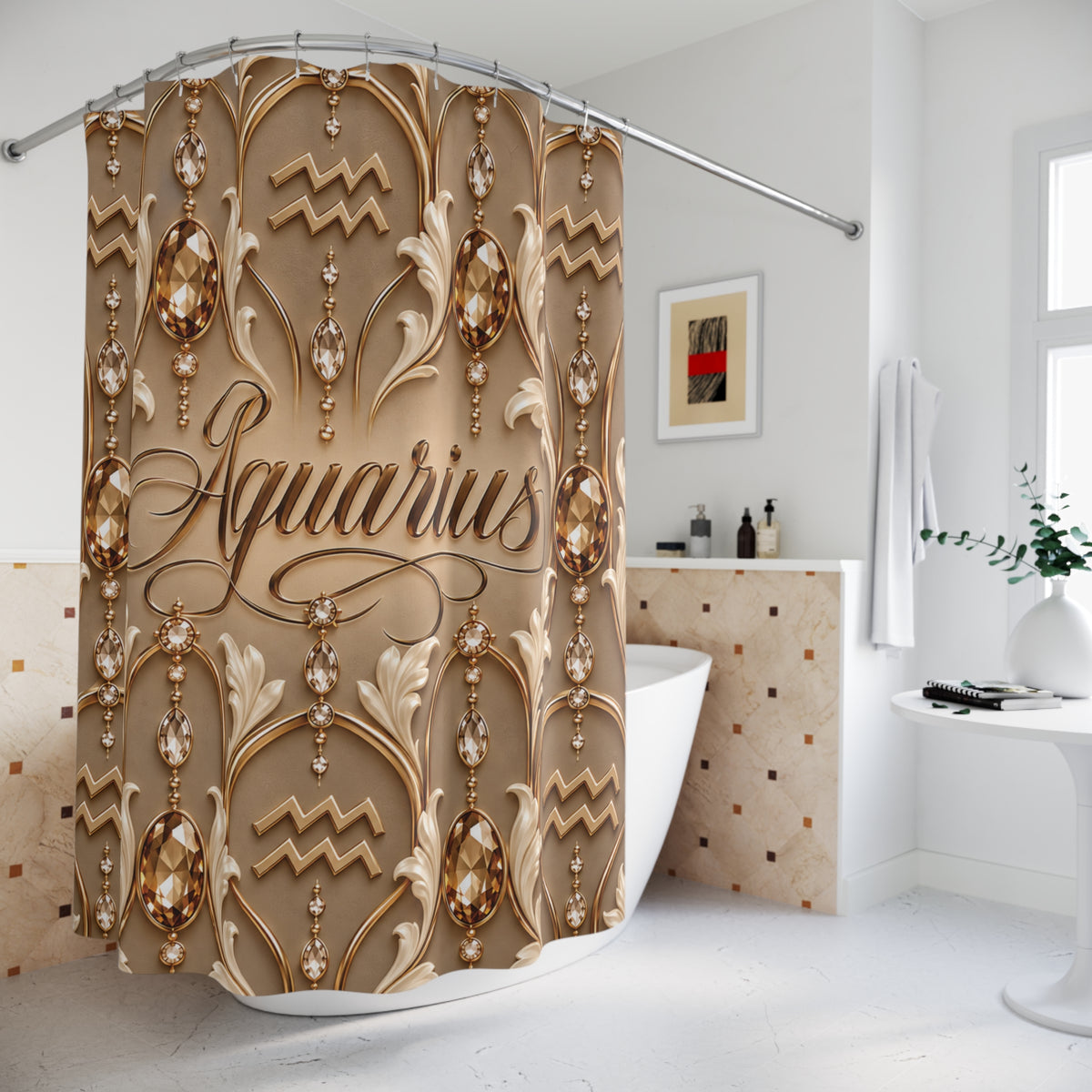 Aquarius Zodiac Elegant Gold Astrological — Shower Curtain Bathroom Decor