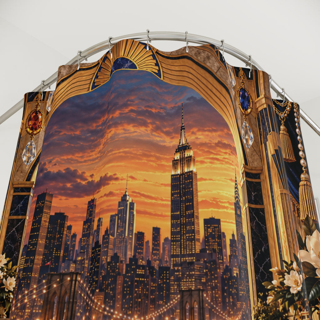 New York City Skyline Luxury Shower Curtain – Golden Manhattan