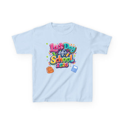 Light blue t-shirt with 'Last Day of School 2026' text and graphics on a white background