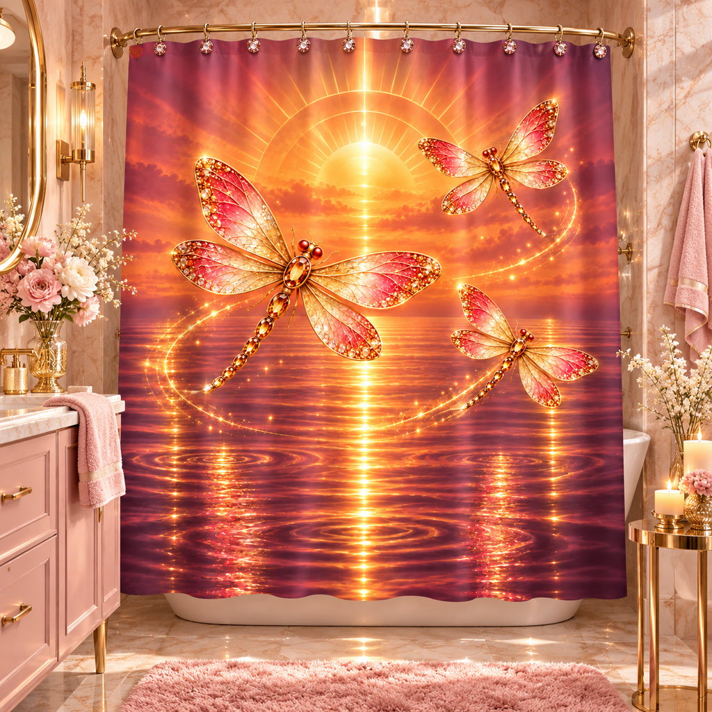 Golden Dragonfly Tranquil Sunset — Shower Curtain Bath Decor