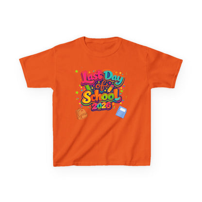 Orange t-shirt with 'Last Day of School 2026' text and graphics on a white background
