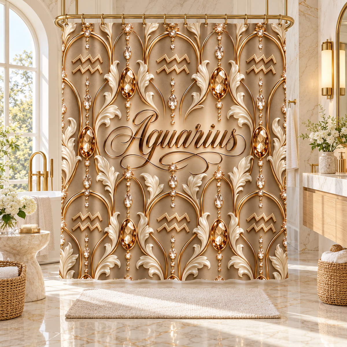 Aquarius Zodiac Elegant Gold Astrological — Shower Curtain Bathroom Decor