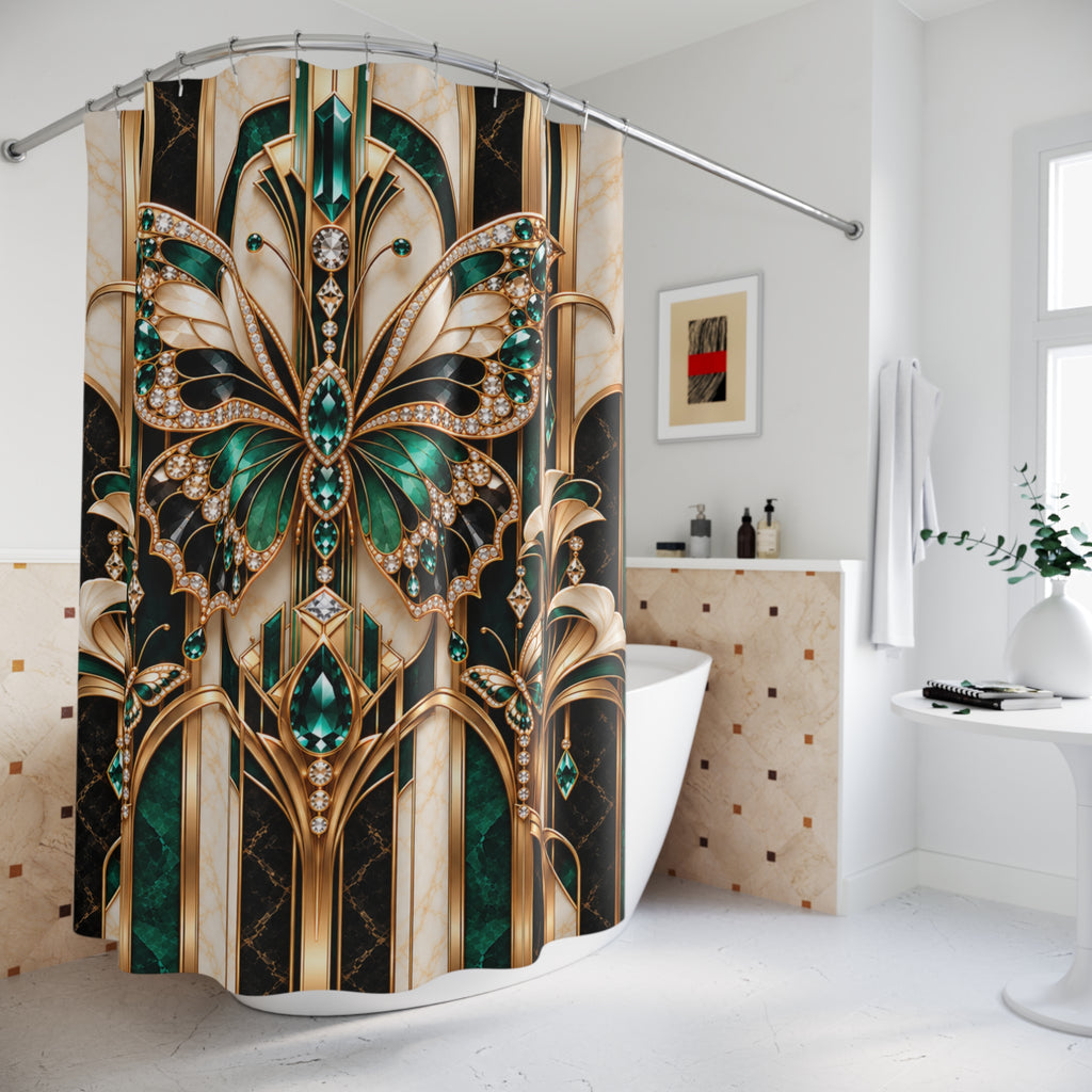 Emerald Butterfly — Luxurious Jewel-Tone Shower Curtain
