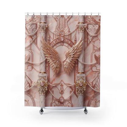 Baroque Angel Wings Shower Curtain — Rose Gold Ornate Bathroom Décor