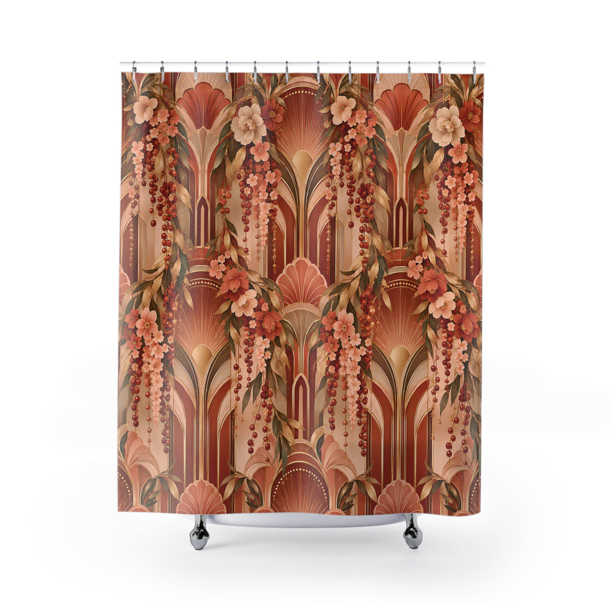 \Vintage Peach & Terracotta Botanical Floral Shower Curtain