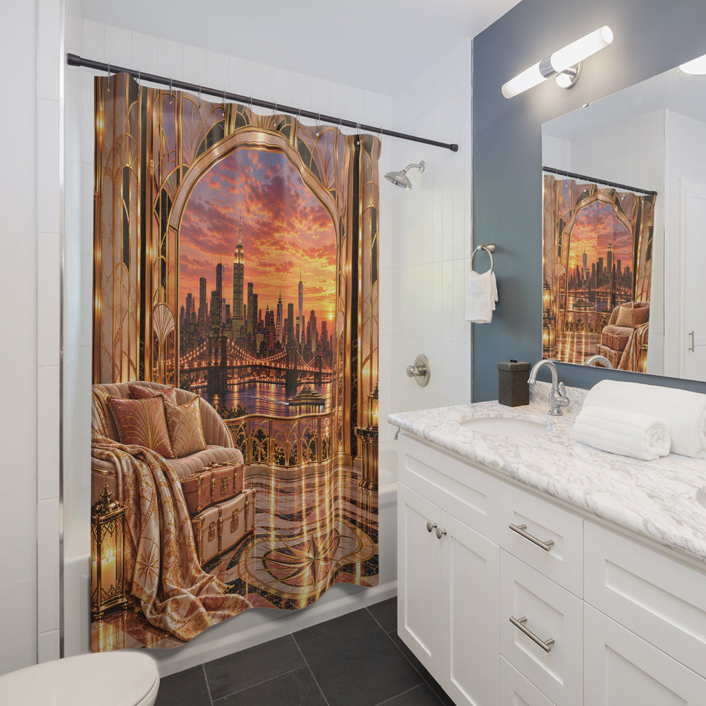 Luxury Pink NYC Sunset Shower Curtain | Art Deco Glam Bathroom Decor