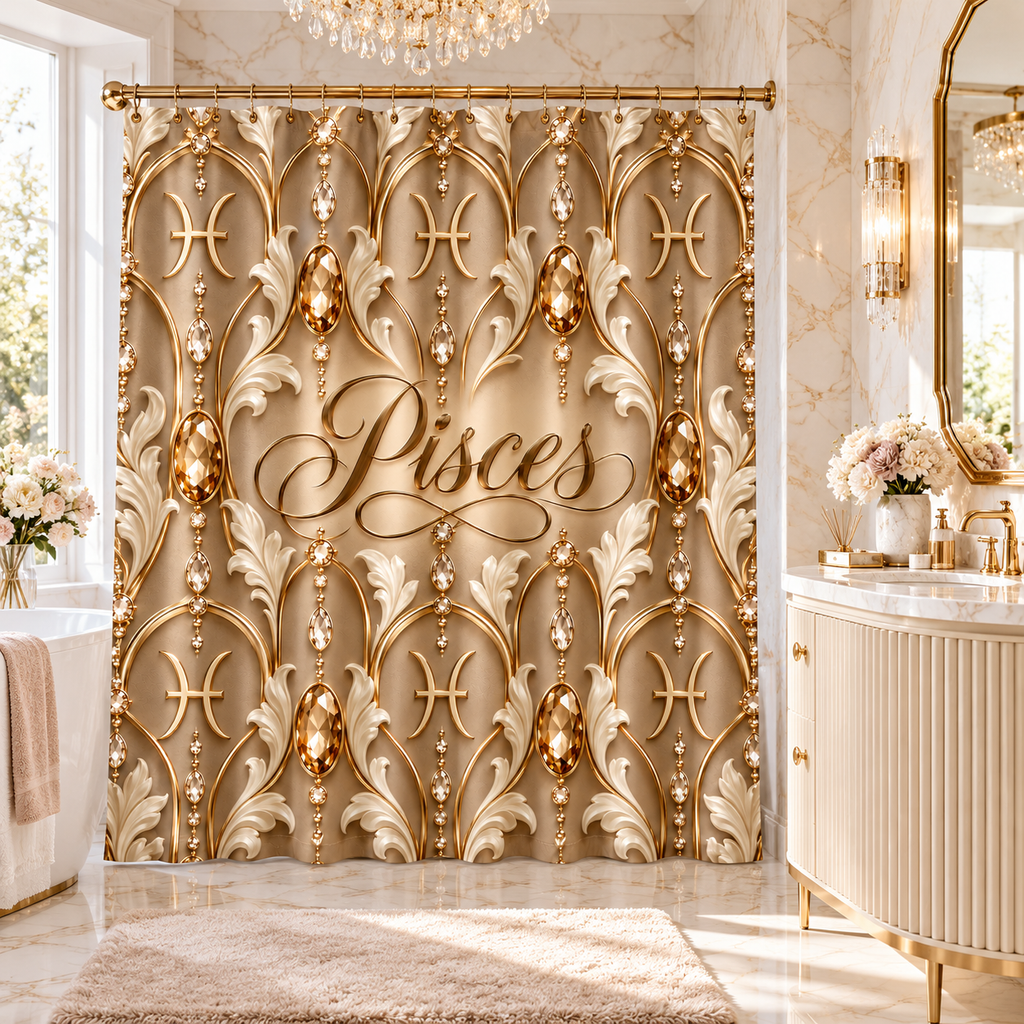 Pisces Zodiac Elegant Astrological — Shower Curtain Bathroom Decor