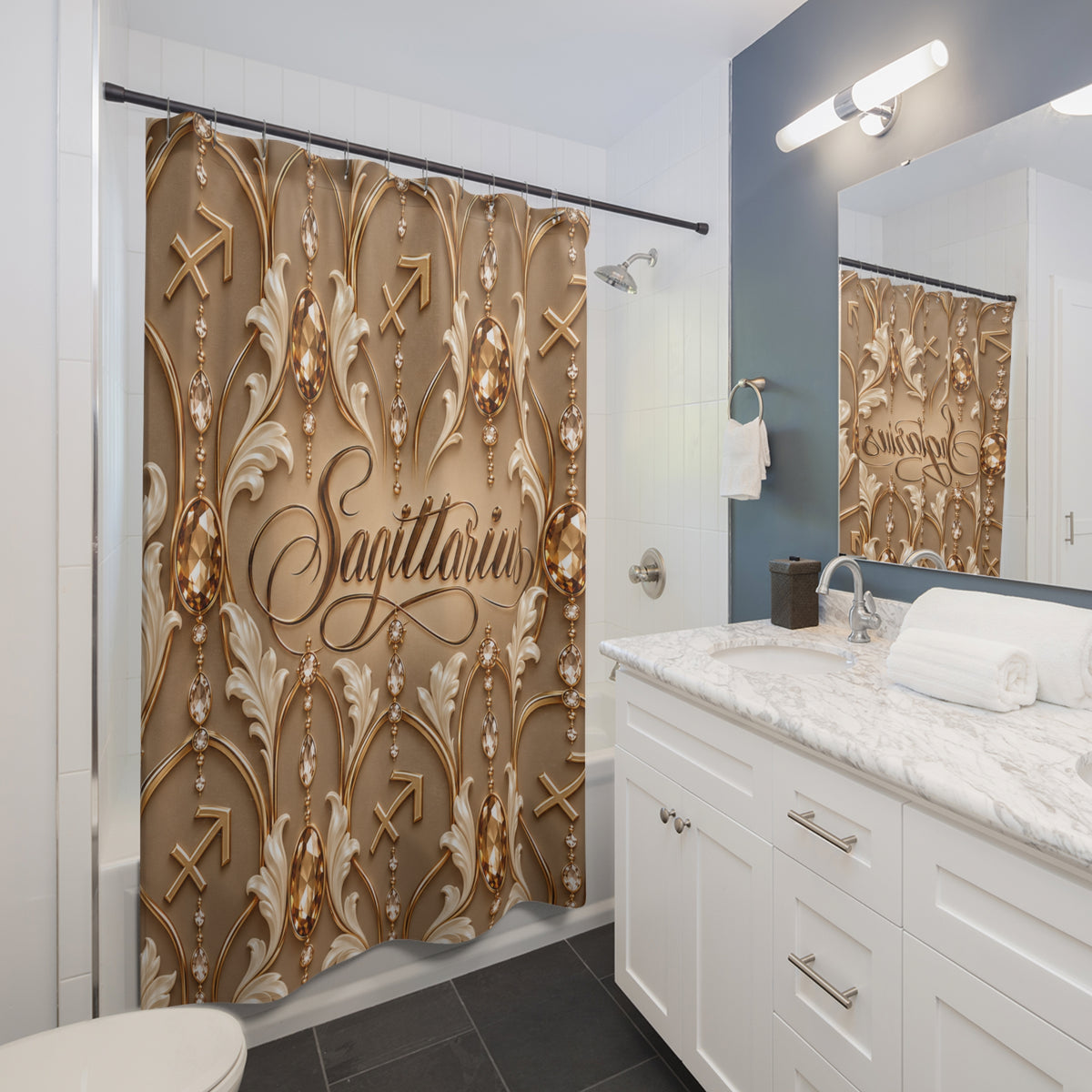 Sagittarius Zodiac Gold Astrological — Shower Curtain Bathroom Decor