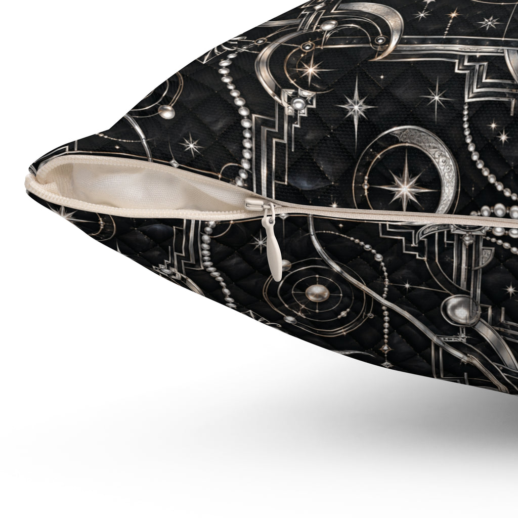 Celestial Art Deco Throw Pillow – Black Moon & Stars Luxury Decorative Accent Pillow
