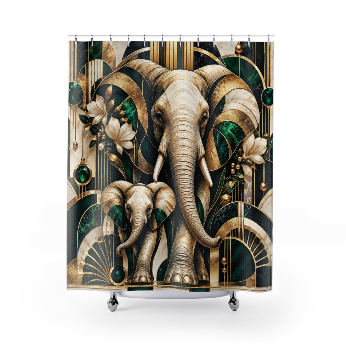 Elephant — Gold & Emerald SafarShower Curtain — i Bathroom Decor