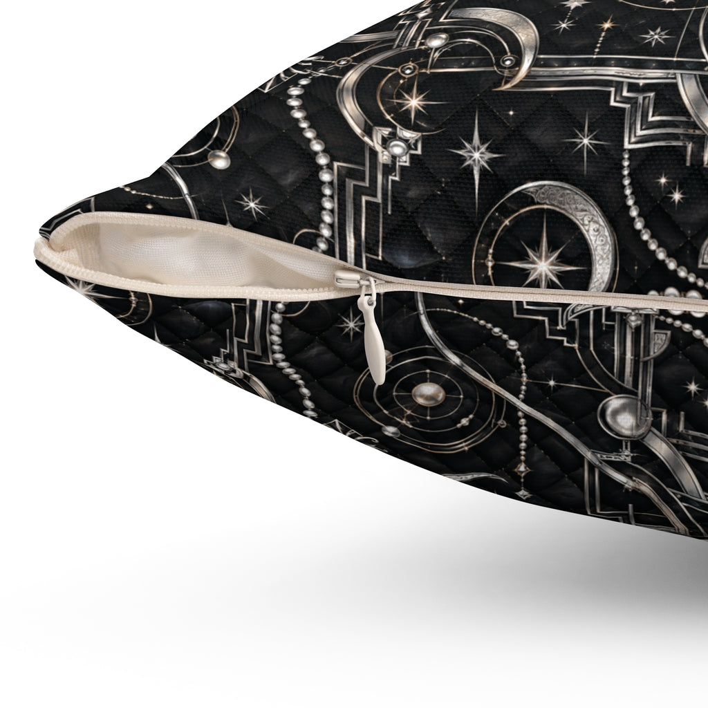 Celestial Art Deco Throw Pillow – Black Moon & Stars Luxury Decorative Accent Pillow