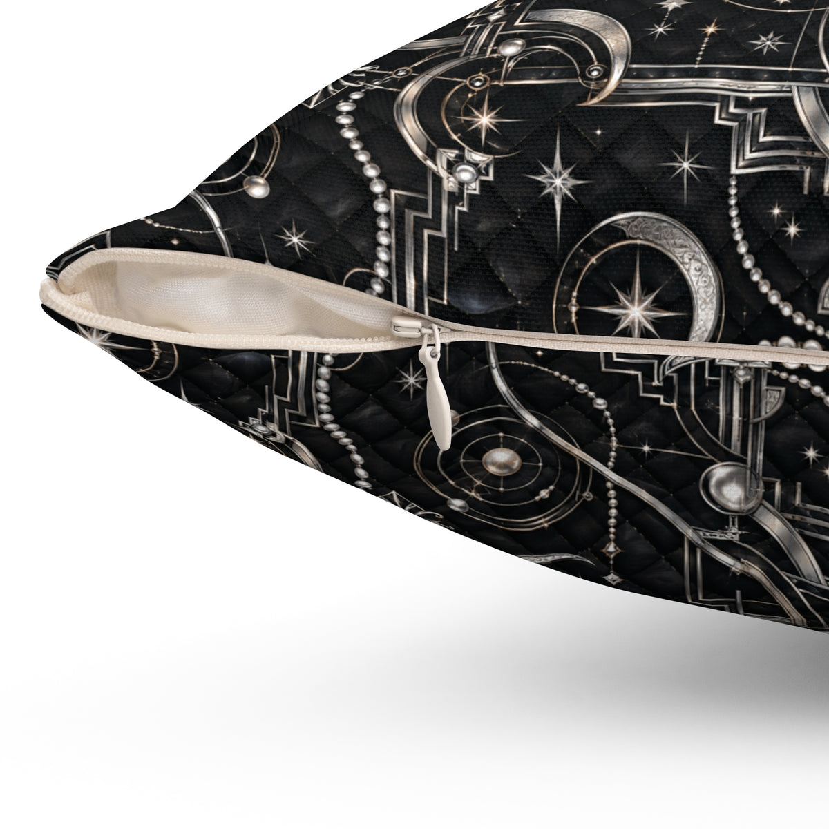 Celestial Art Deco Throw Pillow – Black Moon & Stars Luxury Decorative Accent Pillow