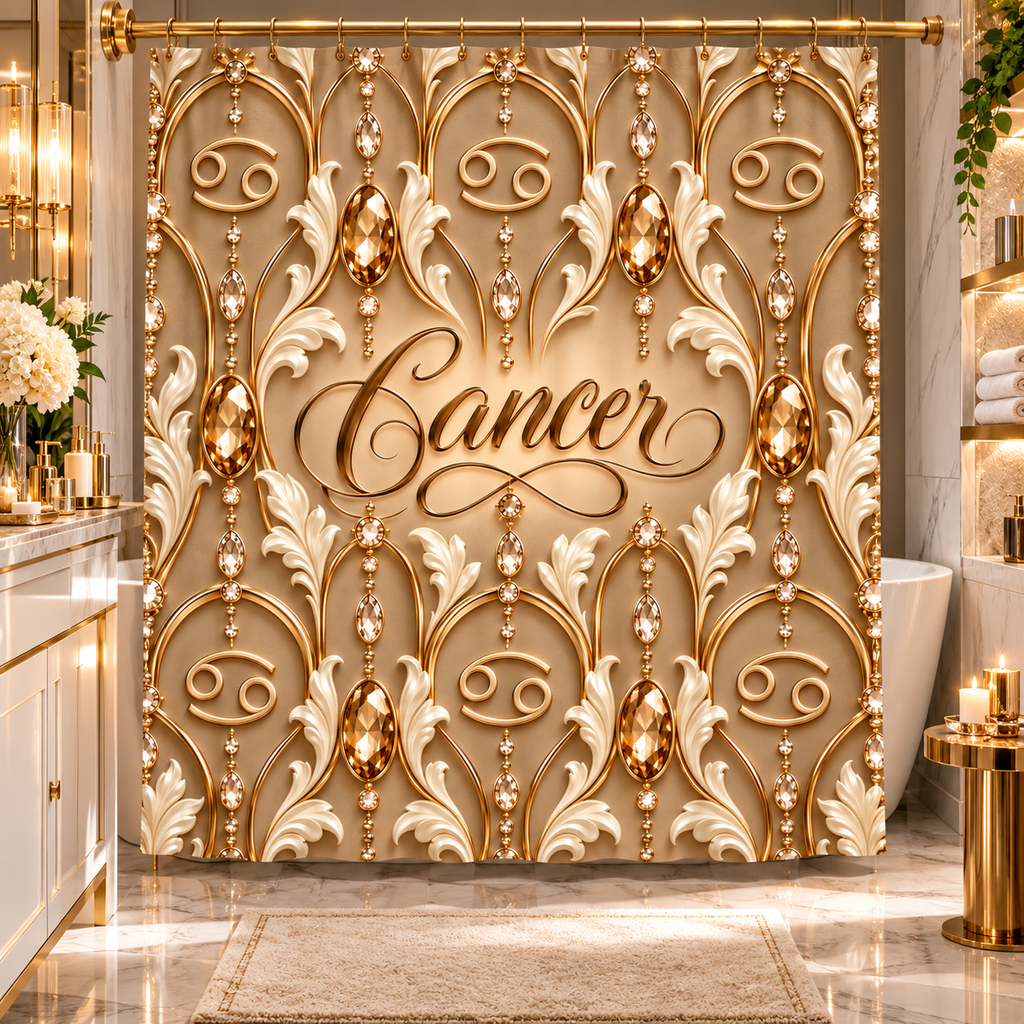 Cancer Zodiac  Elegant Gold Astrological — Shower Curtain Bathroom