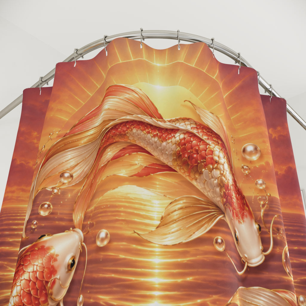 Koi Fish Golden Sunset Oriental — Shower Curtain Bathroom Decor