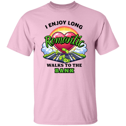 Pink t-shirt with colorful graphic and text on a white background