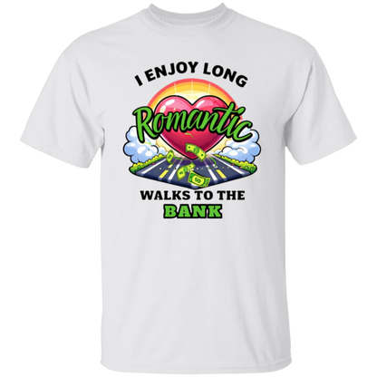 White t-shirt with colorful graphic and text on a white background