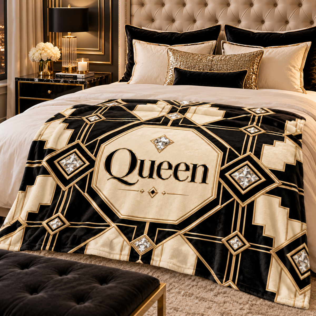 Queen Art Deco Velveteen Plush Blanket