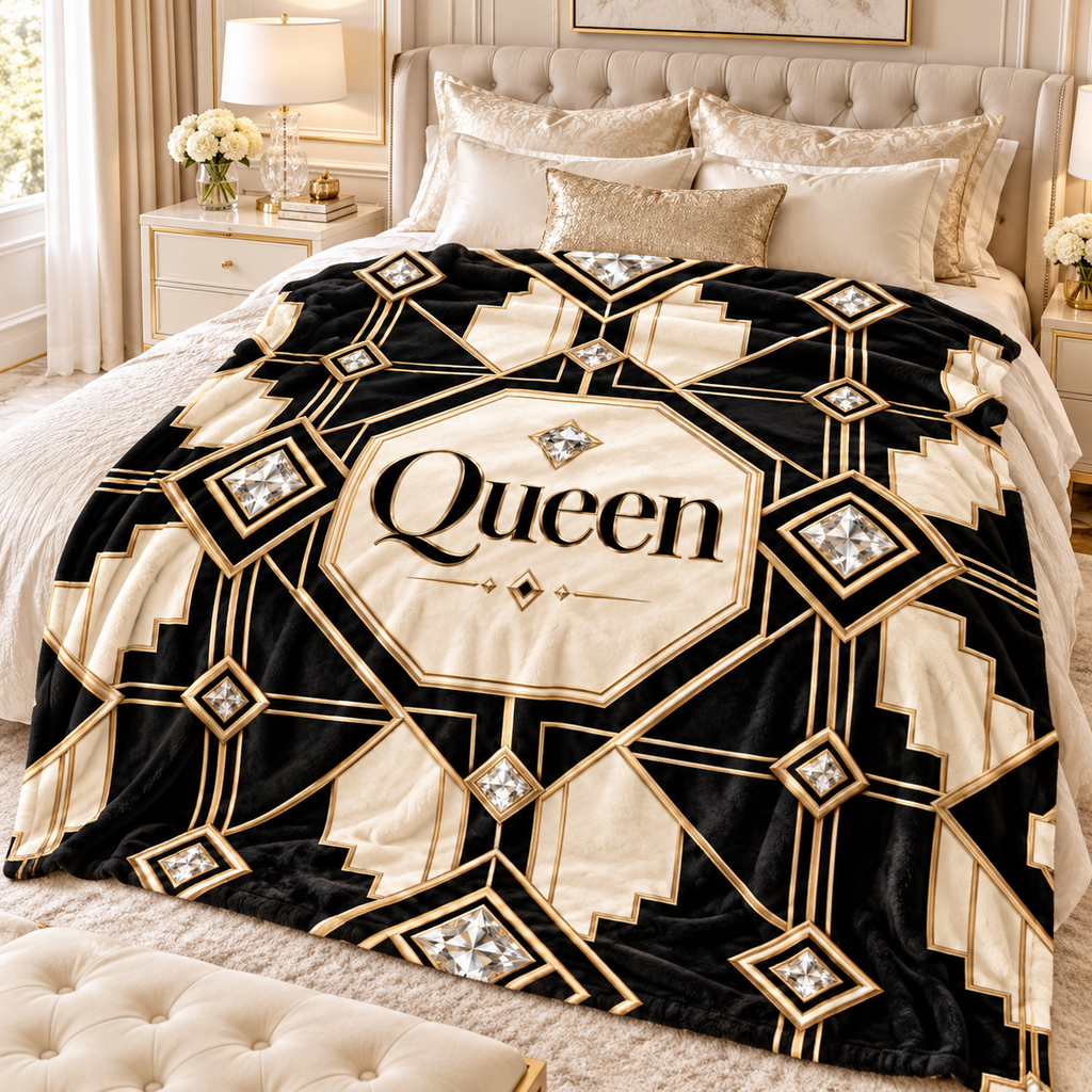 Queen Art Deco Velveteen Plush Blanket
