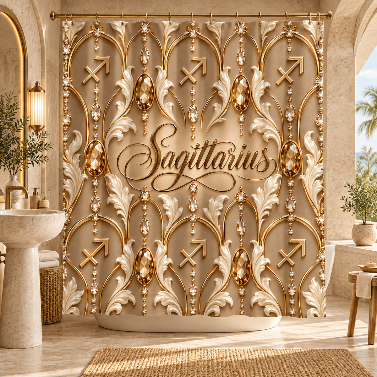 Sagittarius Zodiac Gold Astrological — Shower Curtain Bathroom Decor