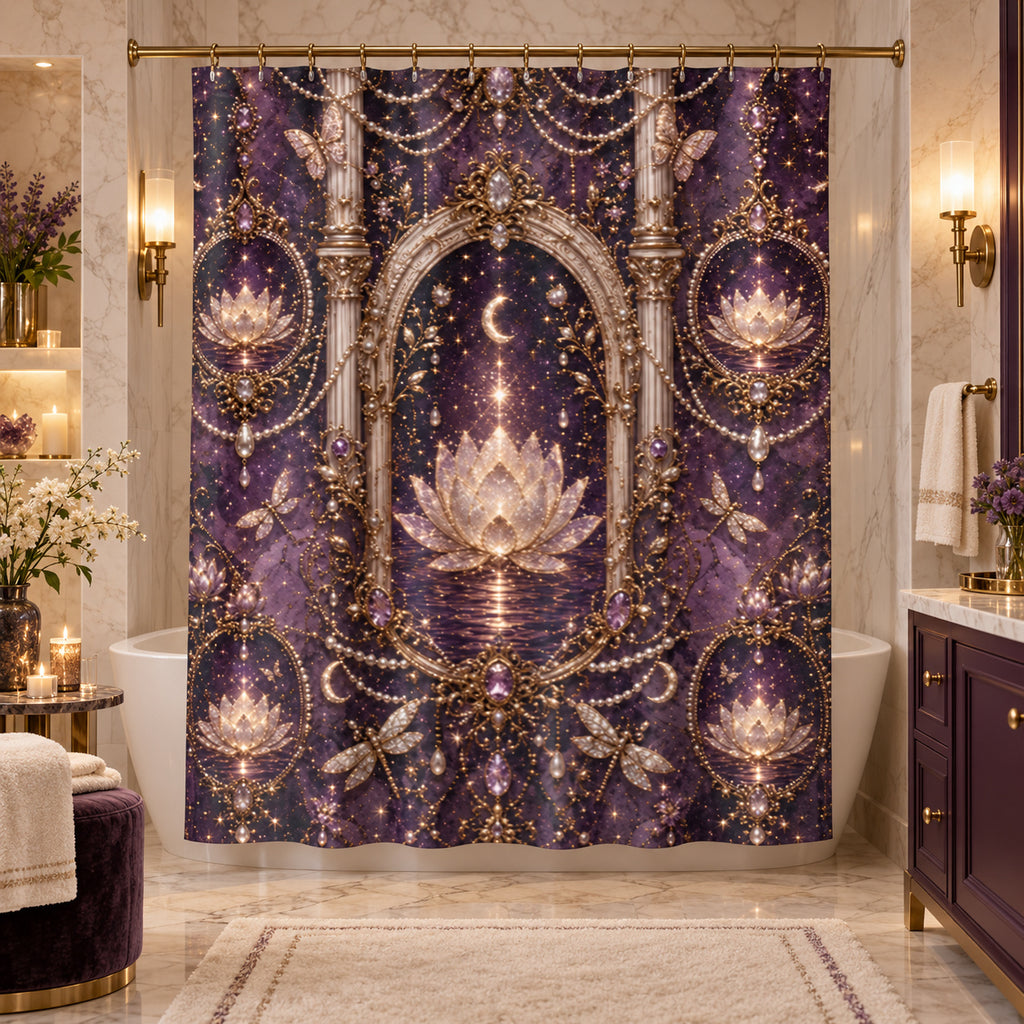 Shower Curtain — Mystic Lotus Moonlight Bathroom Tapestry