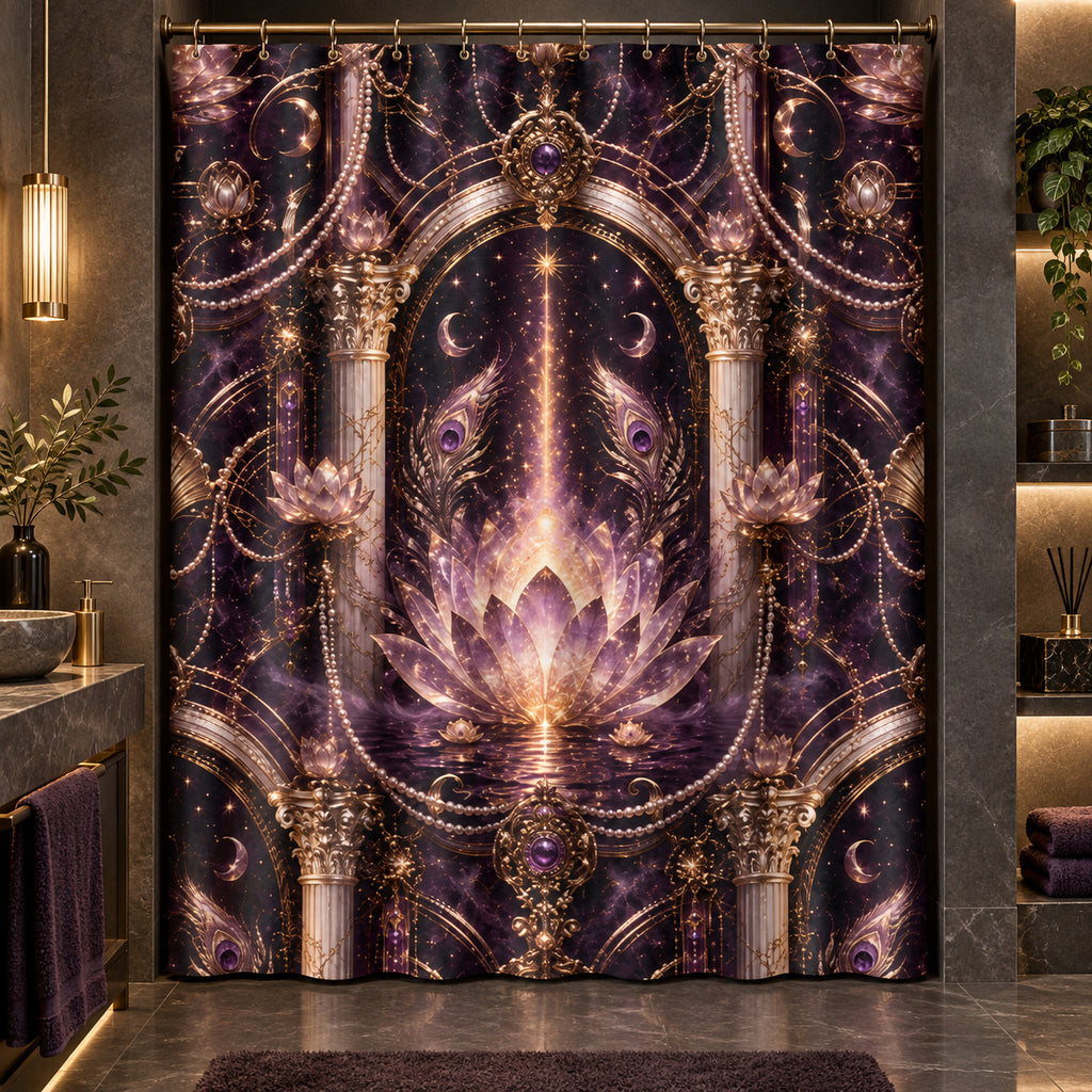 Mystic Lotus Mandala— Gothic Arch Shower Curtain