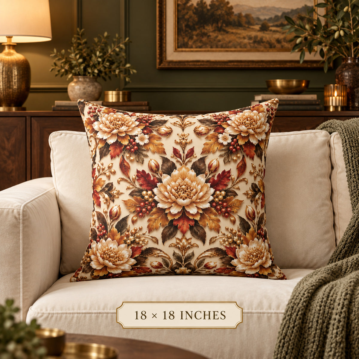 Autumn Chrysanthemum  Floral — Vintage Decorative Pillow