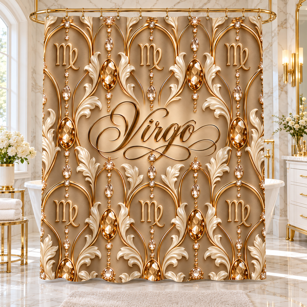 Virgo Zodiac Elegant Gold Astrology  — Shower CurtaiN  Bathroom