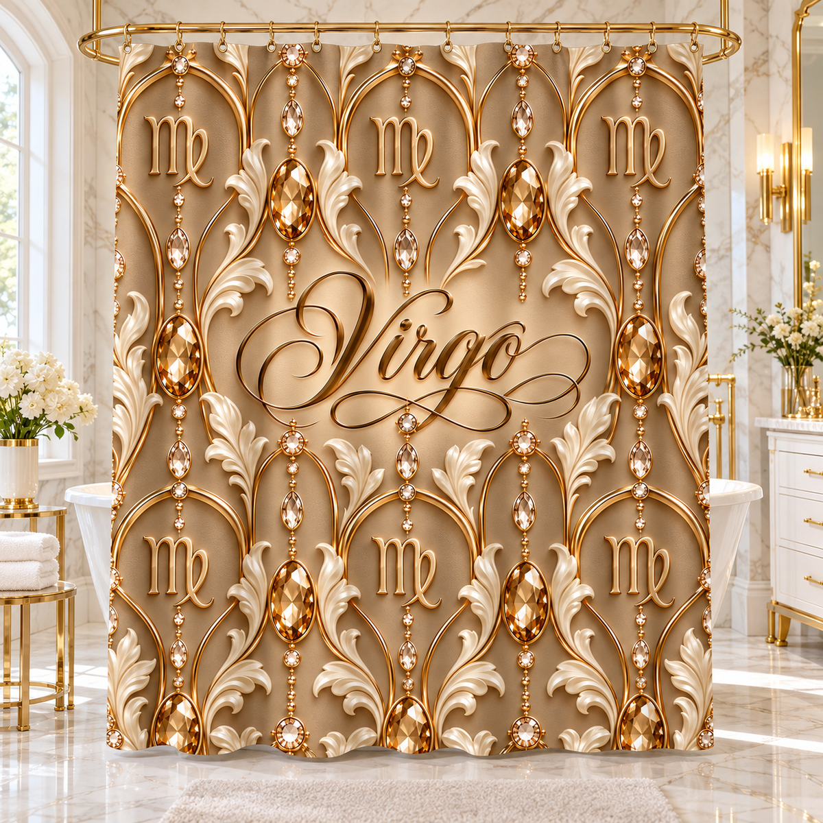 Virgo Zodiac Elegant Gold Astrology  — Shower CurtaiN  Bathroom