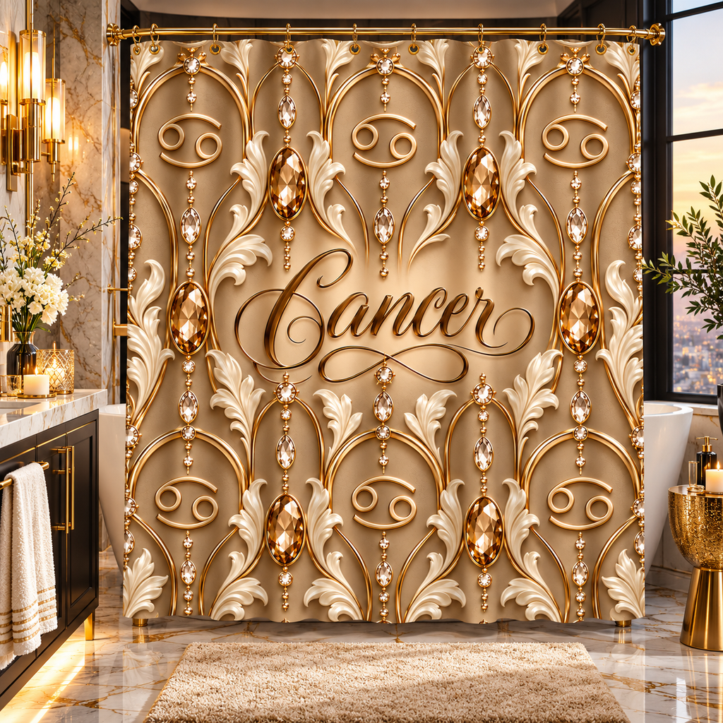 Cancer Zodiac  Elegant Gold Astrological — Shower Curtain Bathroom