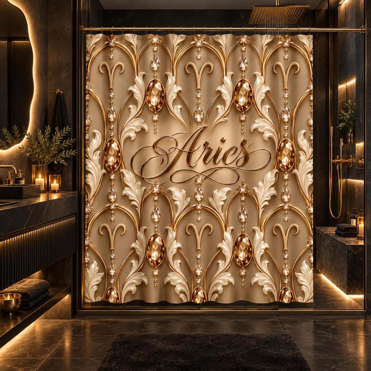 Aries Zodiac Elegant Gold Astrological-Shower Curtain