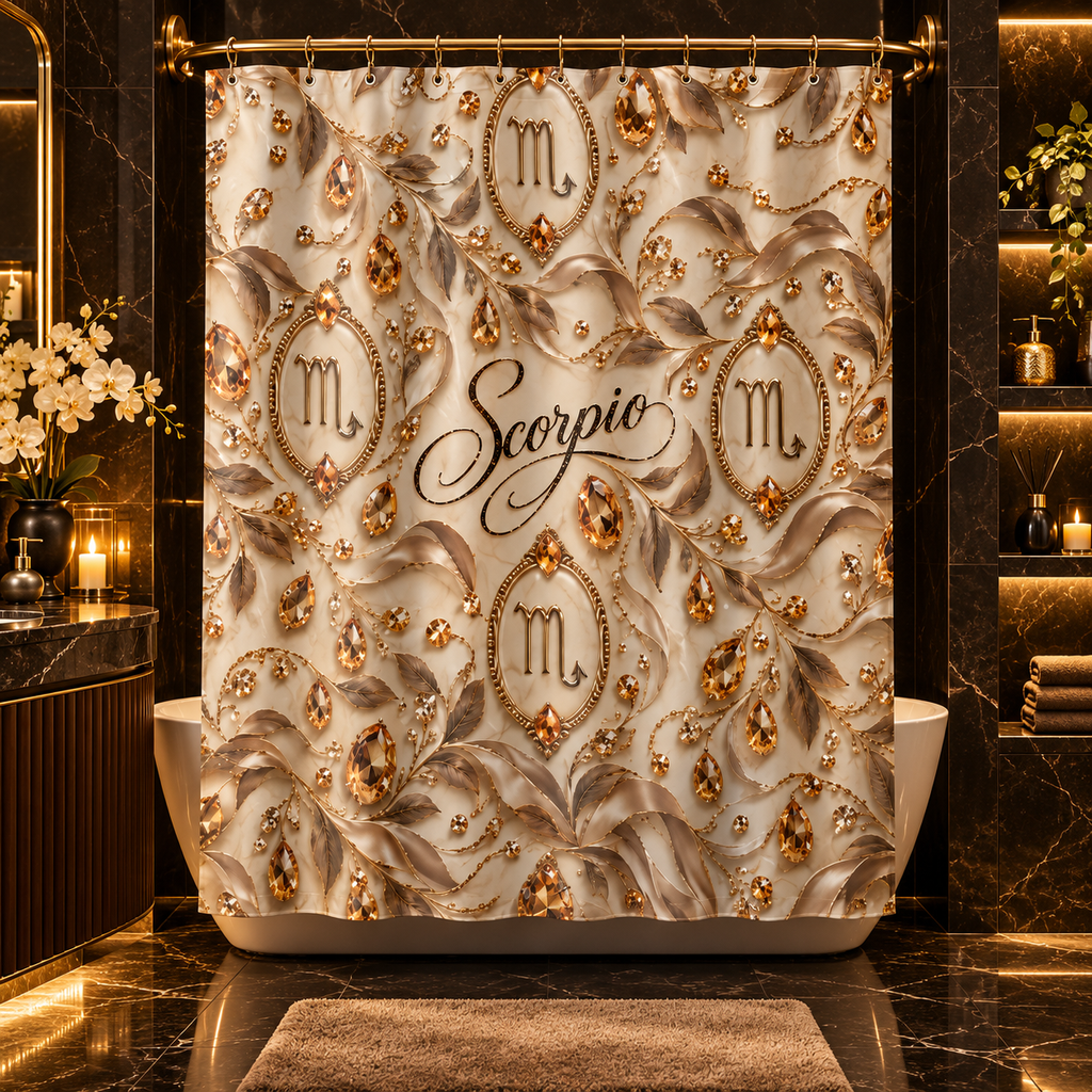 Scorpio Zodiac Elegant Gold — Shower Curtain
