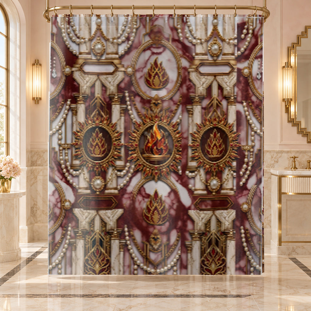 Sacred Flame - Luxury Crimson & White Marble Decor Shower Curtain