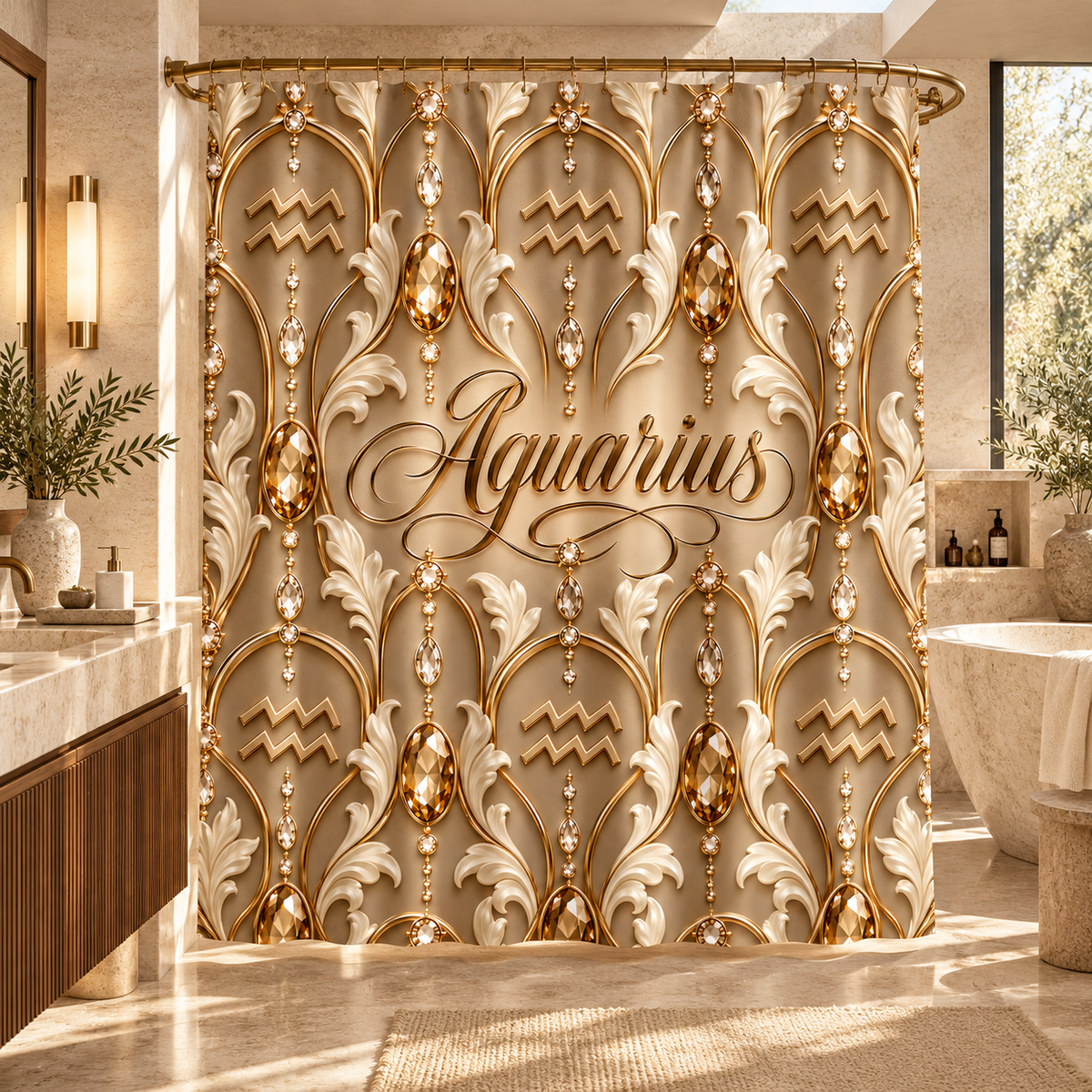 Aquarius Zodiac Elegant Gold Astrological — Shower Curtain Bathroom Decor