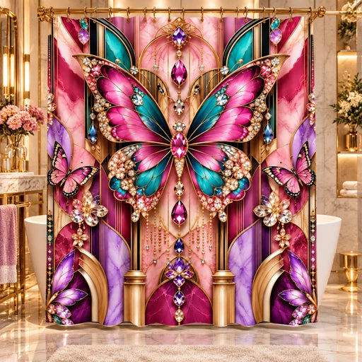 Butterfly Jewel – Pink & Teal Shower Curtain