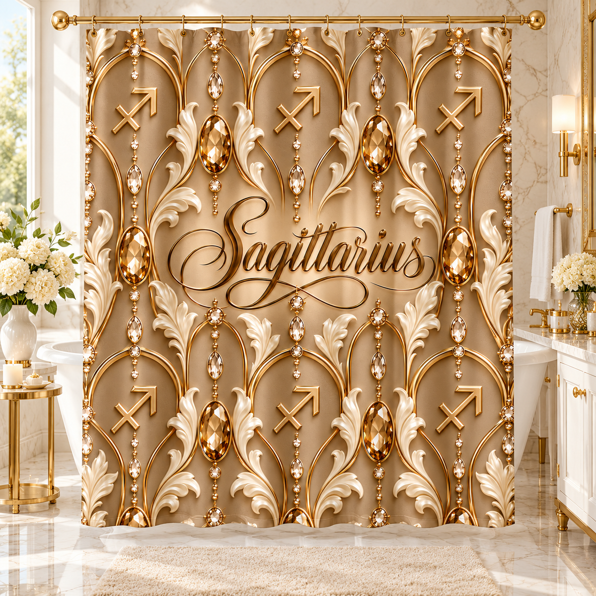 Sagittarius Zodiac Gold Astrological — Shower Curtain Bathroom Decor
