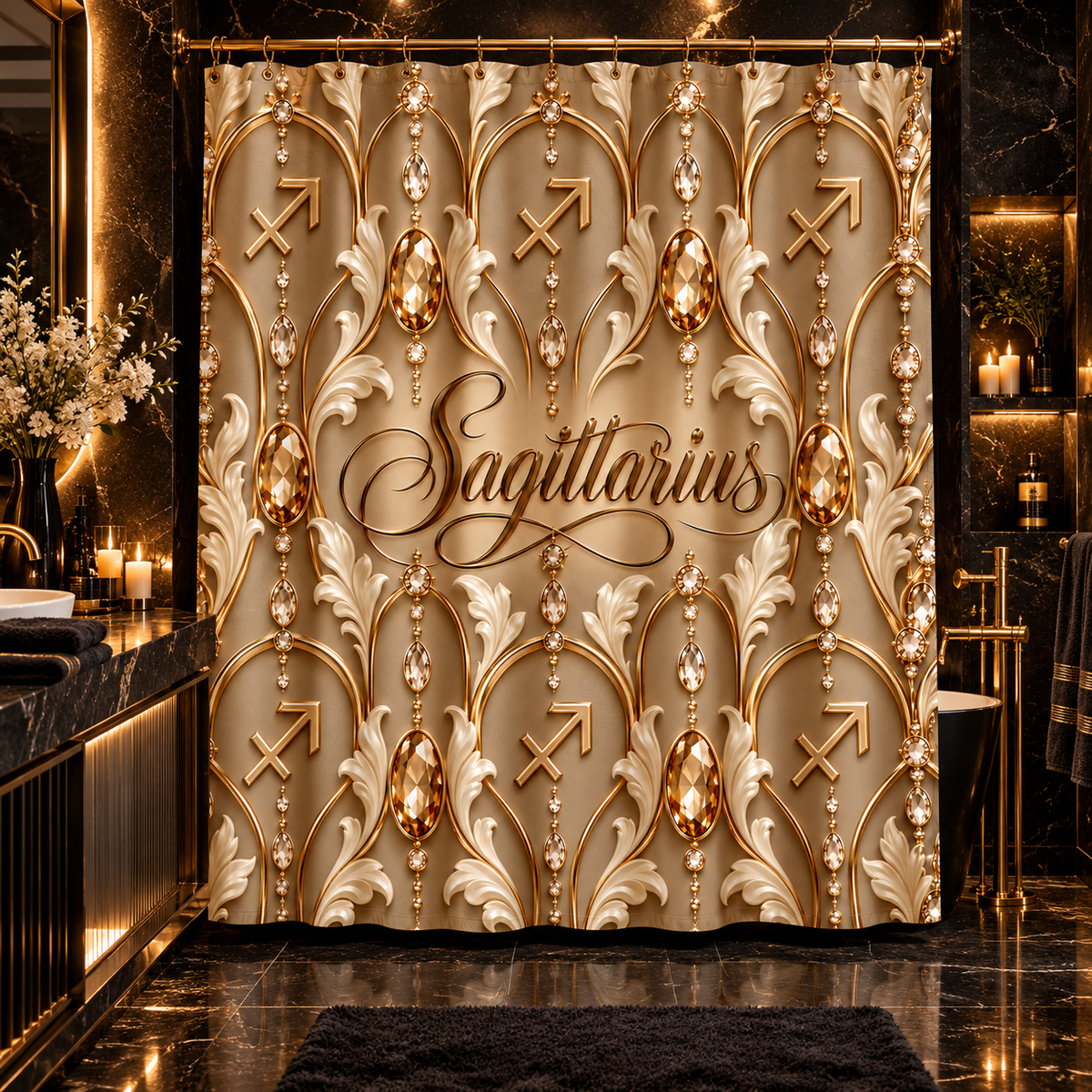 Sagittarius Zodiac Gold Astrological — Shower Curtain Bathroom Decor