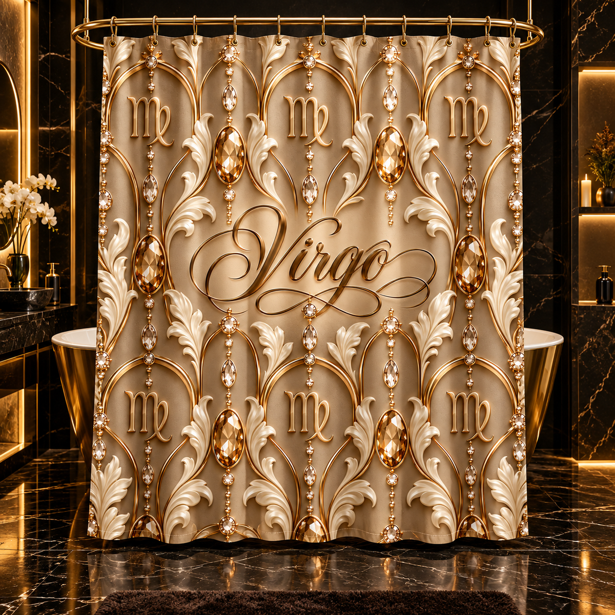 Virgo Zodiac Elegant Gold Astrology  — Shower CurtaiN  Bathroom