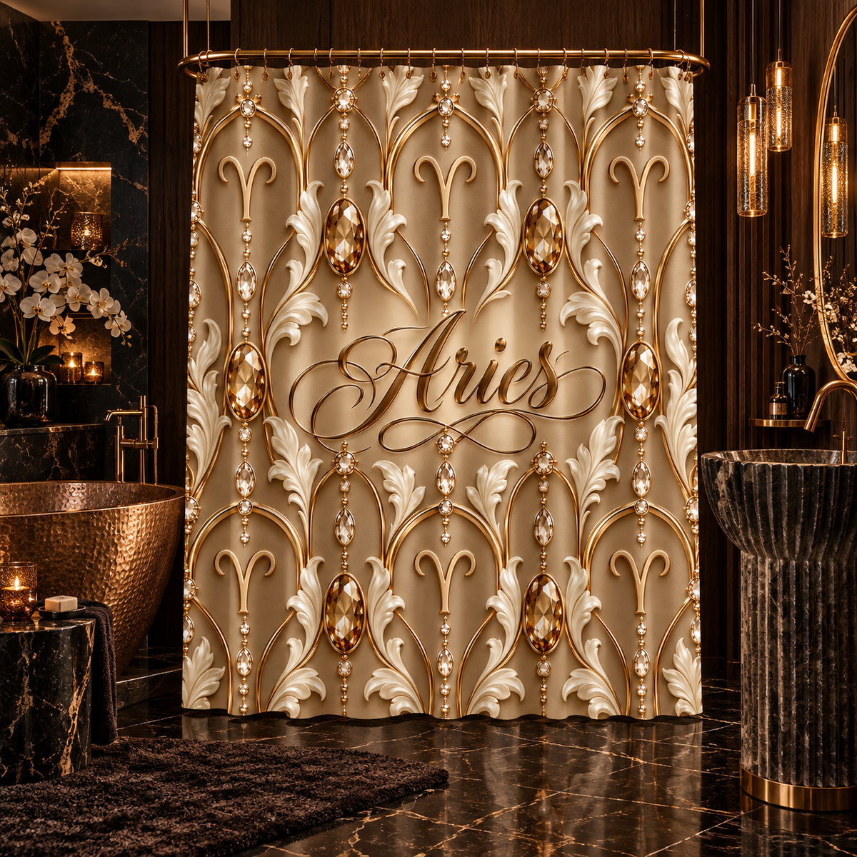 Aries Zodiac Elegant Gold Astrological-Shower Curtain