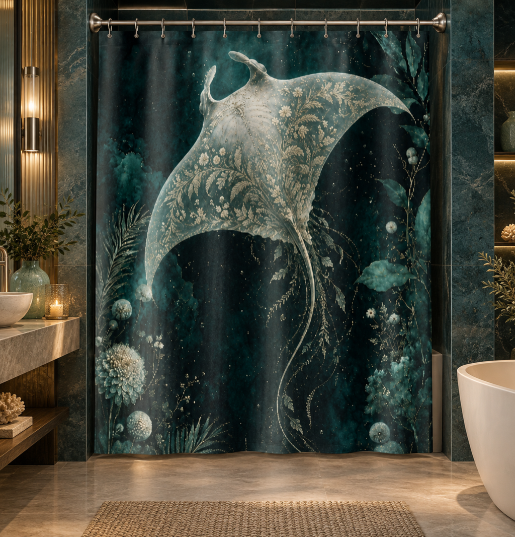 Ethereal Manta Ray Ocean Art Bathroom Decor Shower Curtain