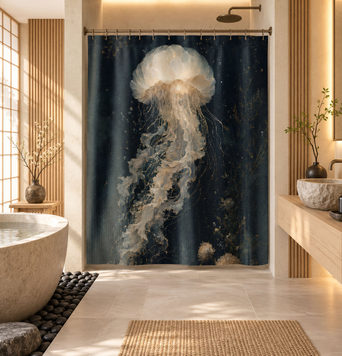 Ethereal Ocean Jellyfish Shower Curtain Bathroom Decor — Shower Curtain