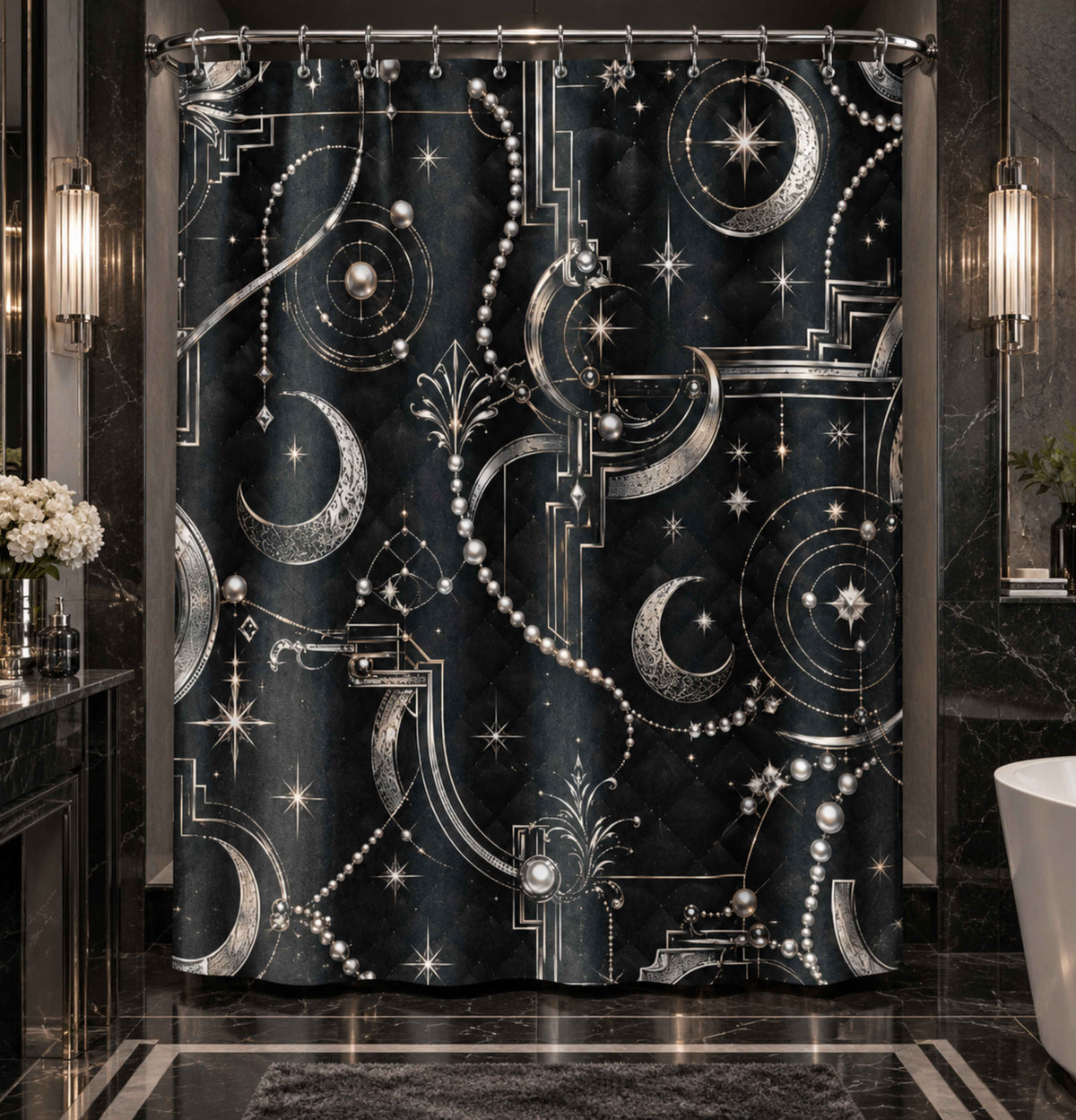 Moon & Pearl — Vintage Celestial Bathroom Decor Shower Curtain