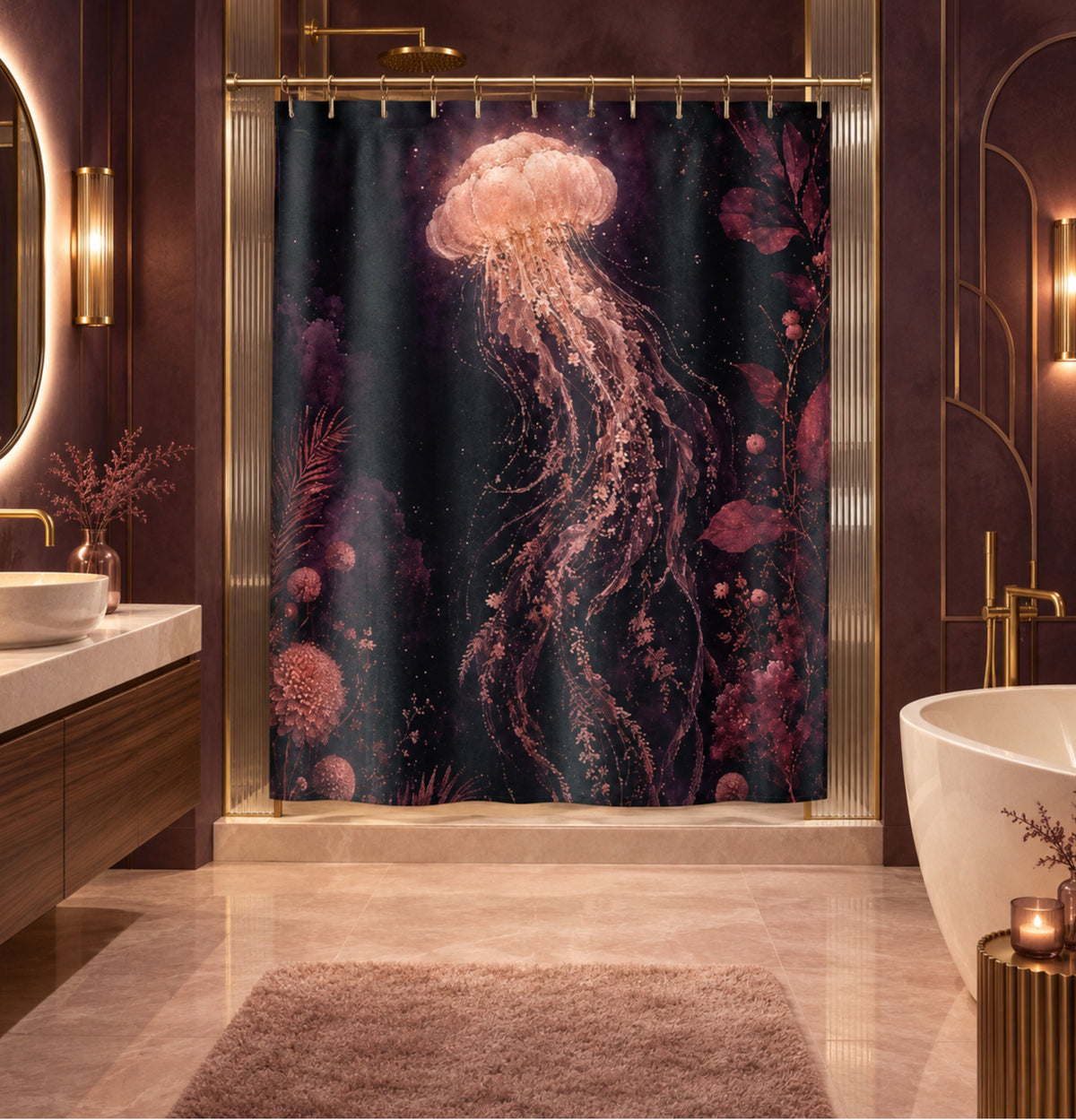 Jellyfish-Pink Ethereal Ocean Art Bathroom Decor – Shower Curtain