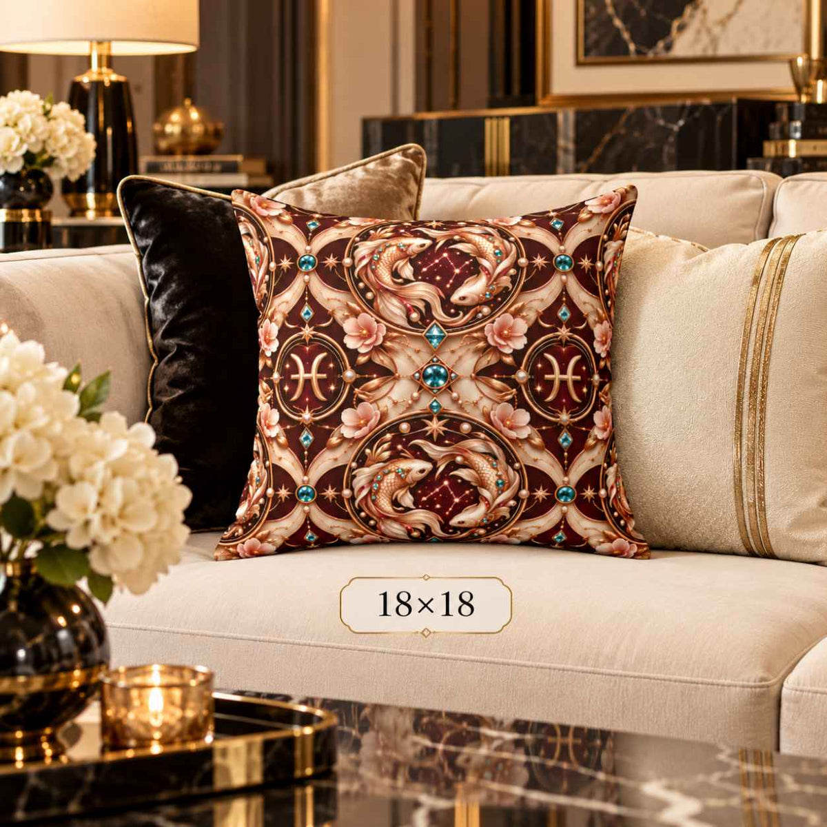Art Nouveau Zodiac Aquarius Decorative Pillow