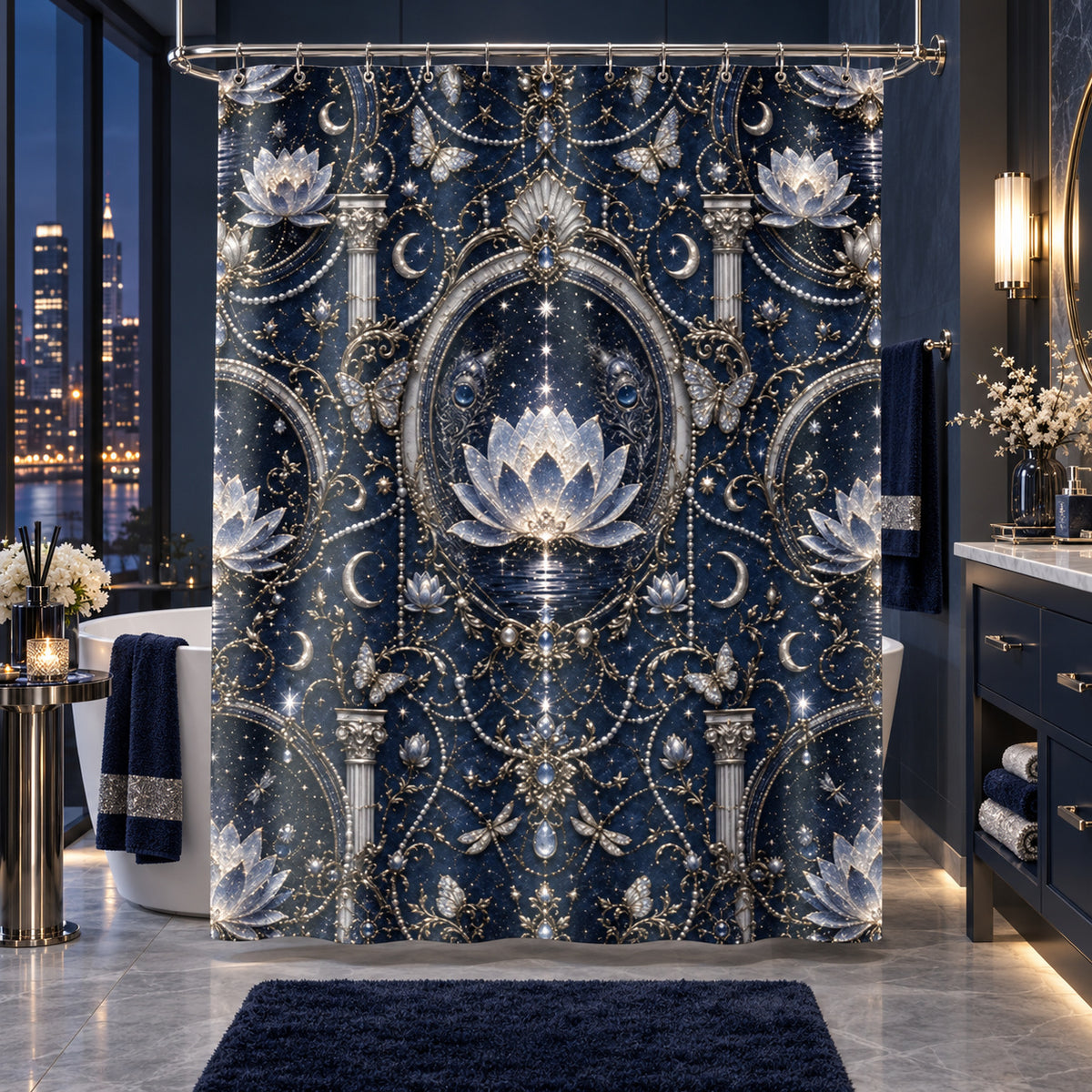 Vintage Celestial Moon & Star — Mystic Lotus Shower Curtain